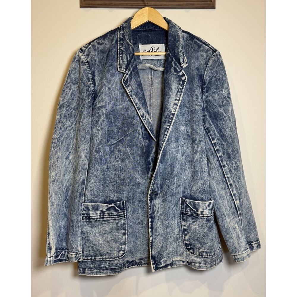 Vtg 80s COOL BLUES Womens M/L Acid Wash Denim Jacket Blazer GLAM ROCK GRUNGE
